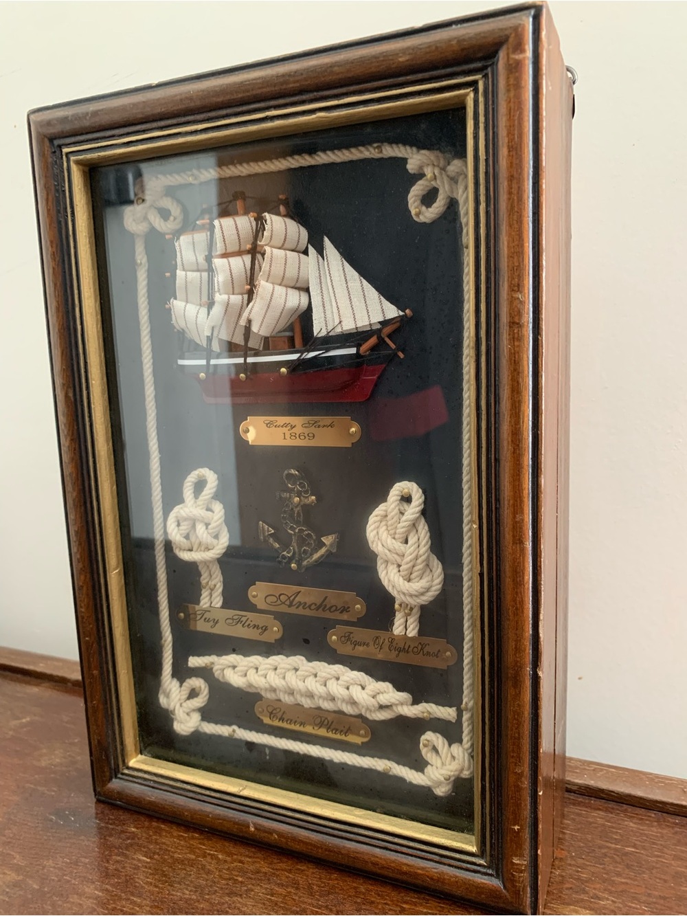 Vintage Nautical key storage Shadow Box with White Rope Accents